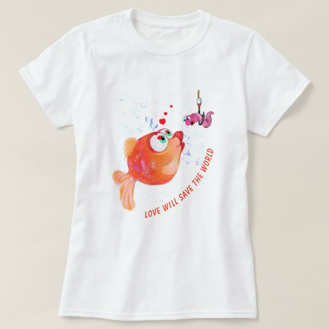 Funny Fish och Mask T-Shirt Kärlek Romantic (Design framsida)