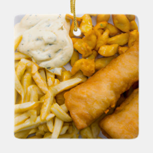 Funny Fish Pun jul Fisk och Chip Julgransprydnad Keramik