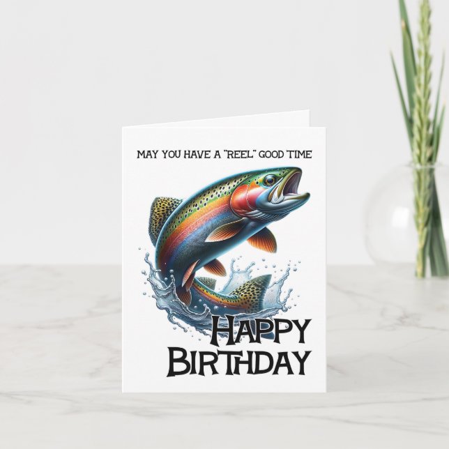 Funny Fisherman Birthday Card with Trout Kort (Framsida)