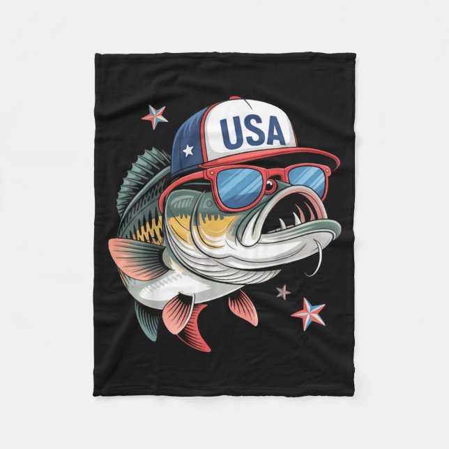 Funny Fishing &amp; Fisherman Gift American Flag  Fleecefilt (Framsidan)