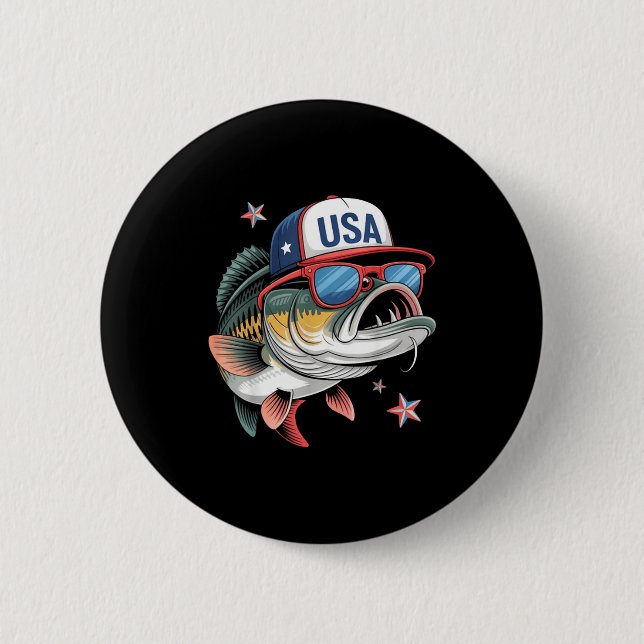 Funny Fishing &amp; Fisherman Gift American Flag  Knapp (Framsida)