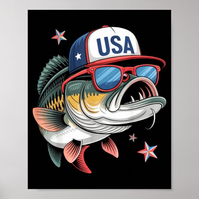 Funny Fishing &amp; Fisherman Gift American Flag  Poster (Framsidan)