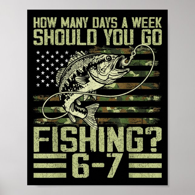 Funny Fishing Boy Teens Kid Camouflage Usa Flag B  Poster (Framsidan)