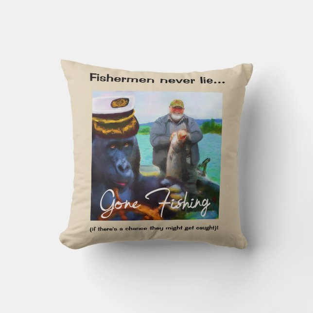 Funny Fishing Dekorativ kudde med bildtext (Framsida)