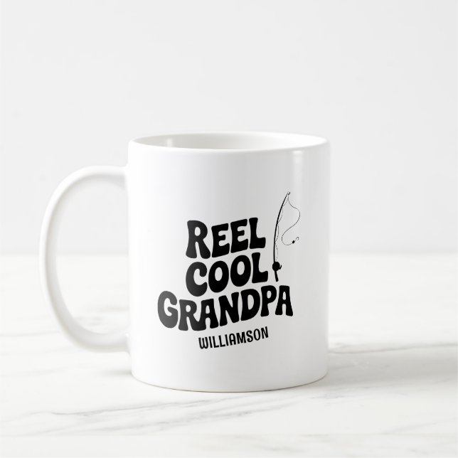 Funny Fishing Reel Coola Grandpa Fars dag Gift Kaffemugg (Vänster)