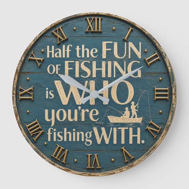 Funny Fishing  Rustic Fisherman Decor Cabin Gift Stor Klocka (Framsida)