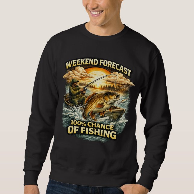 Funny Fishing T-Shirt – Weekend Forecast 100% Chan Lång Ärmad Tröja (Framsida)
