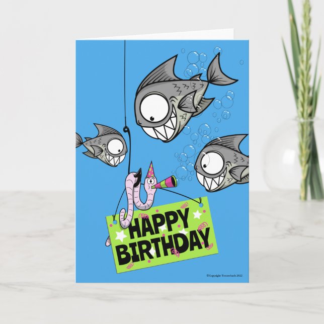 Funny Fishing Themed Birthday Card Kort (Framsida)