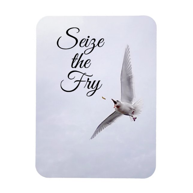 Funny Fiskmås Sea Bird Pun Fransk Fry Carpe Diem Magnet (Vertikal)