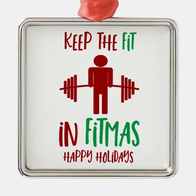 Funny Fitmas God jul Fitness Pun Julgransprydnad Metall (Framsidan)