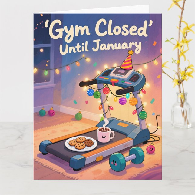 Funny Fitness Christmas Card Gym Closed Until Kort (Gul blomma)