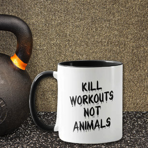 Funny Fitness Döda Workouts not Animals, Black Mugg
