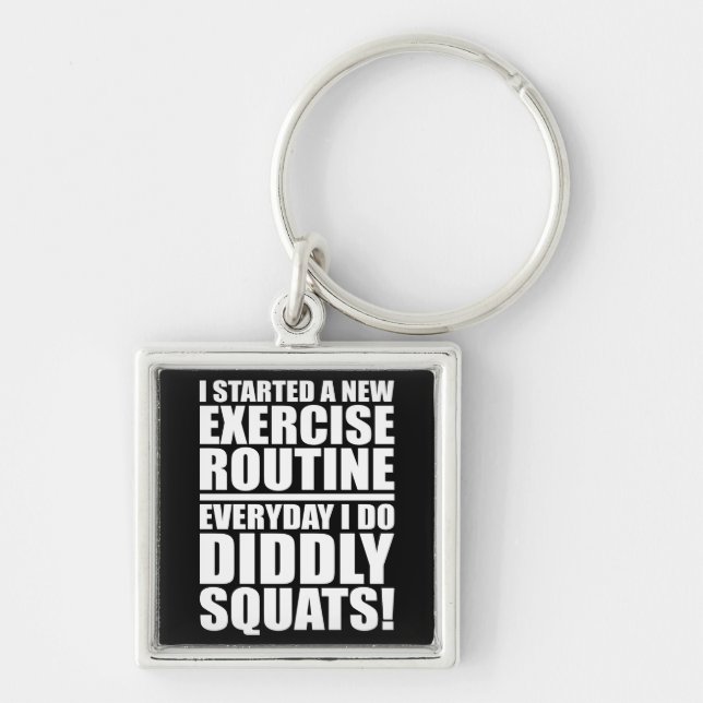 Funny Fitness Gym Keychain Fyrkantig Silverfärgad Nyckelring (Framsidan)