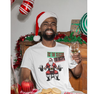 Funny Fitness jul jul Bicep Curls Barbell Santa T Shirt