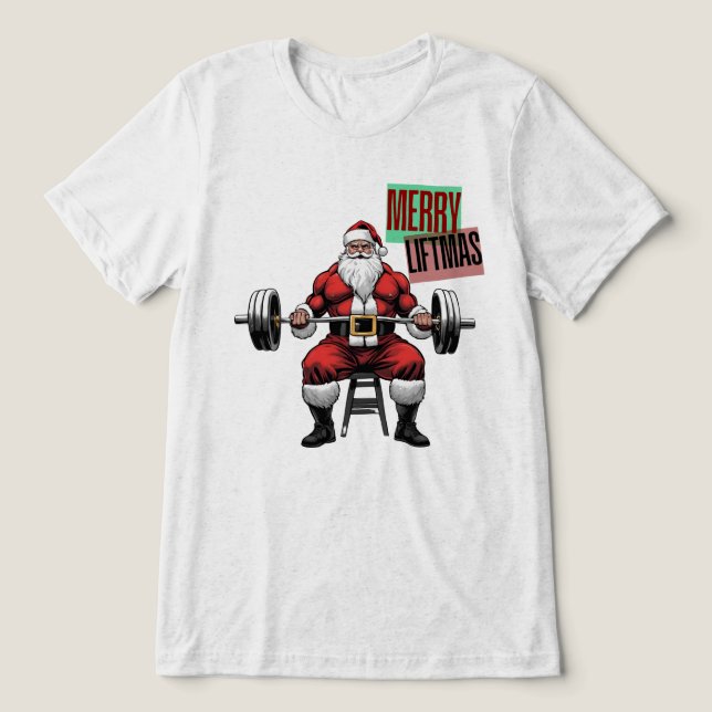 Funny Fitness jul Liftmas Barbell Santa T Shirt (Design Framsida)