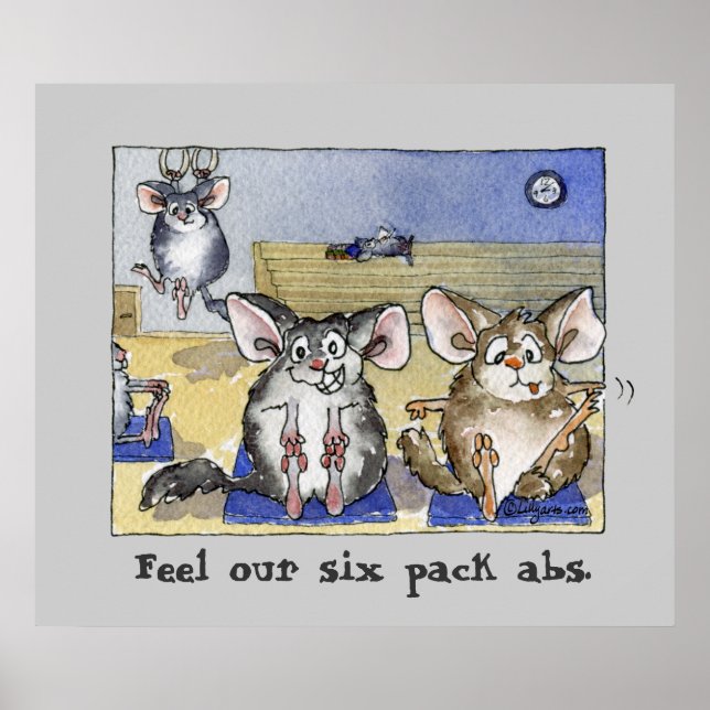 Funny Fitness-Tecknad Poster Skriv ut Grått (Framsidan)