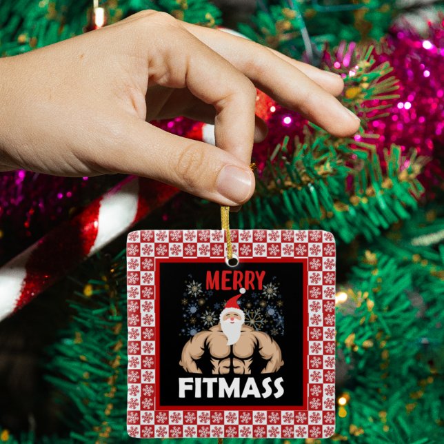 Funny Fitness ThGod jul Fitmas Gym Trainer Julgransprydnad Keramik (Funny fitness themed ornament.)