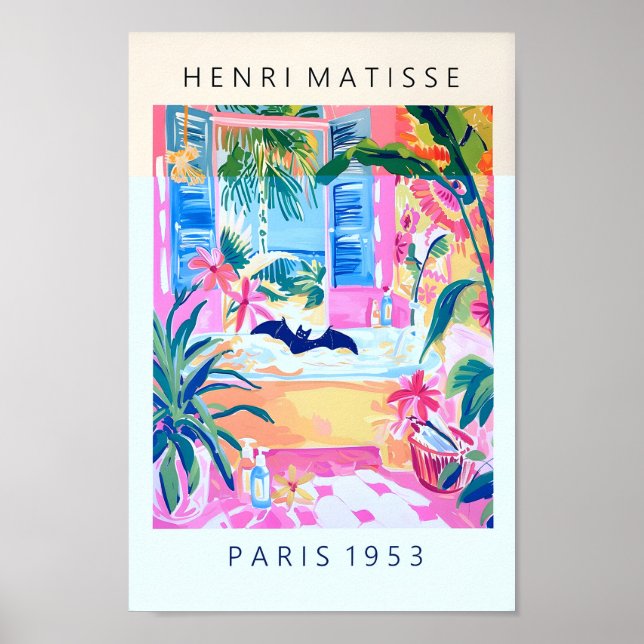 Funny Fladdermus Art Print, Rosa Wall Art, Matisse Poster (Framsidan)