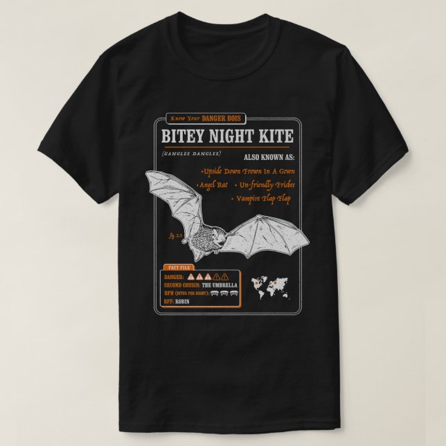 Funny Fladdermus-fil - Bitey Night Kite T Shirt (Design framsida)