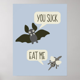 Funny Fladdermus och Mosquito Tecknad Light Blue Poster