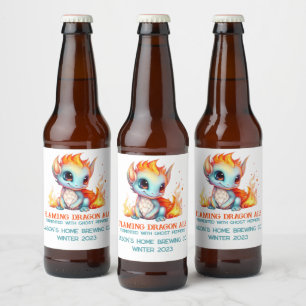 Funny Flaming Baby Dragon Home Brew Beer Ölflaska Etikett
