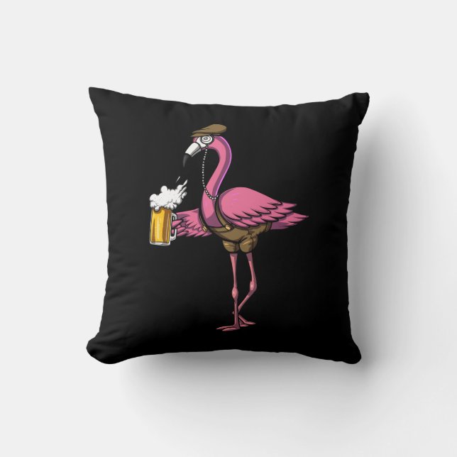 Funny Flamingo Bird Drinking Beer Party Kudde (Framsida)