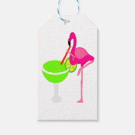 Funny Flamingo Drinking a Margarita Presentetikett