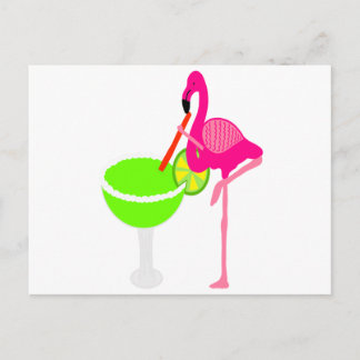 Funny Flamingo Drinking a Margarita Vykort
