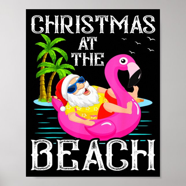 Funny Flamingo Float Santa Claus Christmas At The  Poster (Framsidan)