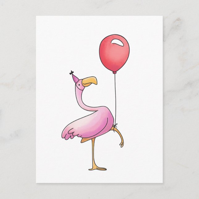 Funny Flamingo Happy Birthday – Cute Pink Bird Vykort (Framsida)