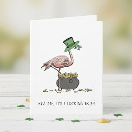 Funny Flamingo Kiss Me I'm Irish St Patrick's Day Kort