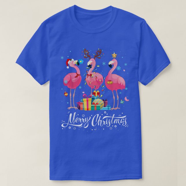 Funny Flamingo Lights Santa Hat Sweater Xmas Tree  T Shirt (Design framsida)