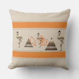 Funny Flamingo Linen Orange Rand Lägg till text Na Kudde