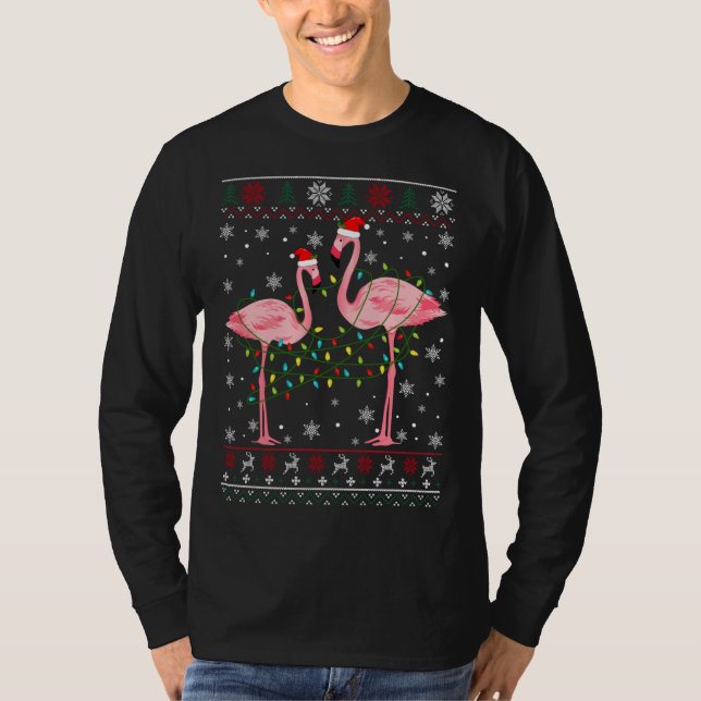 Funny Flamingo Ljus Tangled Ugly Sweater Christm T Shirt (Framsida)