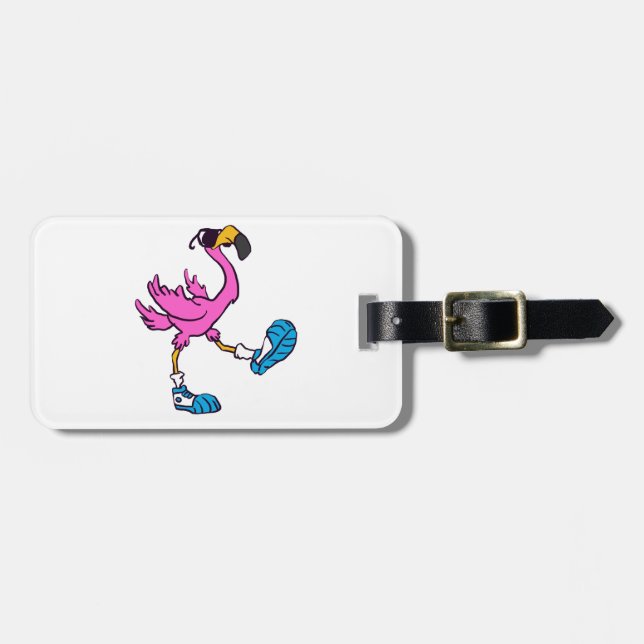 Funny Flamingo med solglasögon | välj tillbaka fär Bagagebricka (Horisontell Framsida)