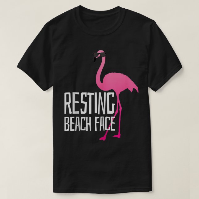 Funny Flamingo Resting Beach Ansikte T Shirt (Design framsida)