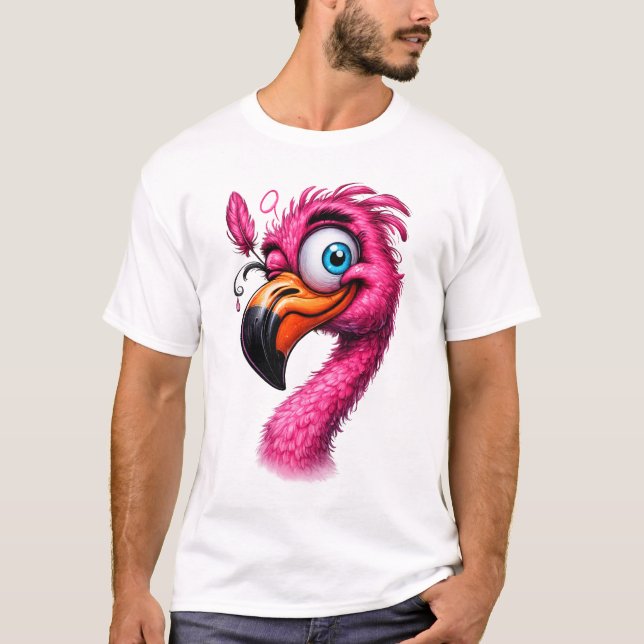 Funny Flamingo T-Shirt – Bright Cartoon Style (Framsida)