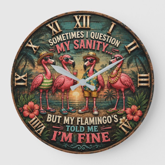 Funny Flamingo Tropical Humorous Beach House Stor Klocka (Framsida)