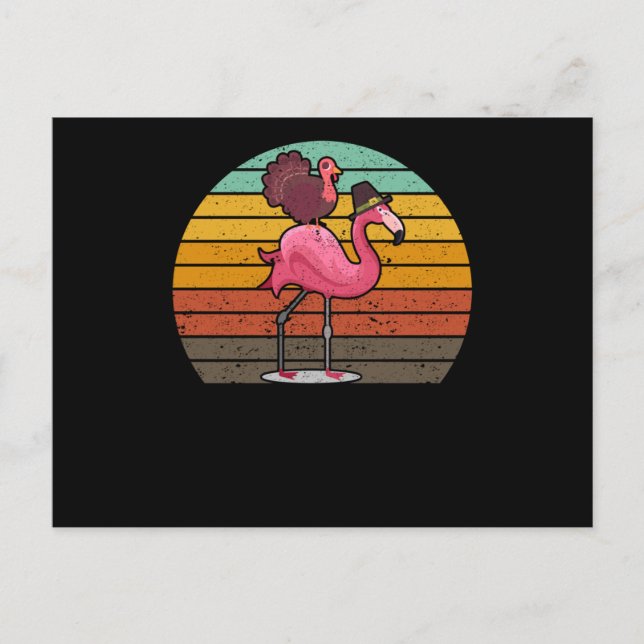 Funny flamingo turkey Thanksgiving Day evening mea Vykort (Framsida)