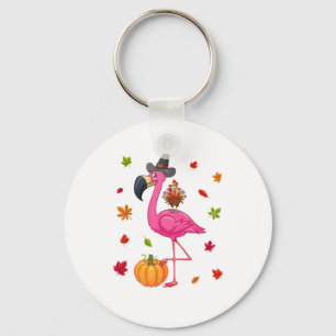 Funny Flamingo Turkey Thanksgiving Pumpkin Nyckelring