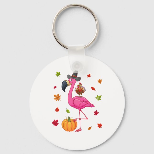 Funny Flamingo Turkey Thanksgiving Pumpkin Nyckelring (Framsida)