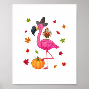 Funny Flamingo Turkey Thanksgiving Pumpkin Poster