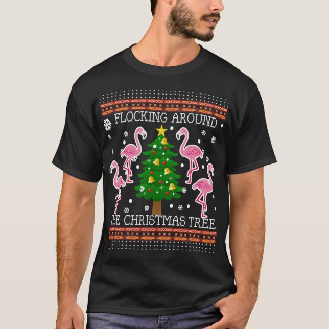Funny Flamingo Ugly Julgran Snö Sweater Ju T Shirt (Framsida)