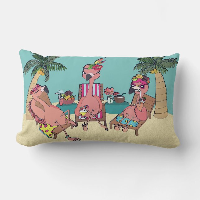Funny Flamingos på Tropical Vacation Illustration Lumbarkudde (Framsida)