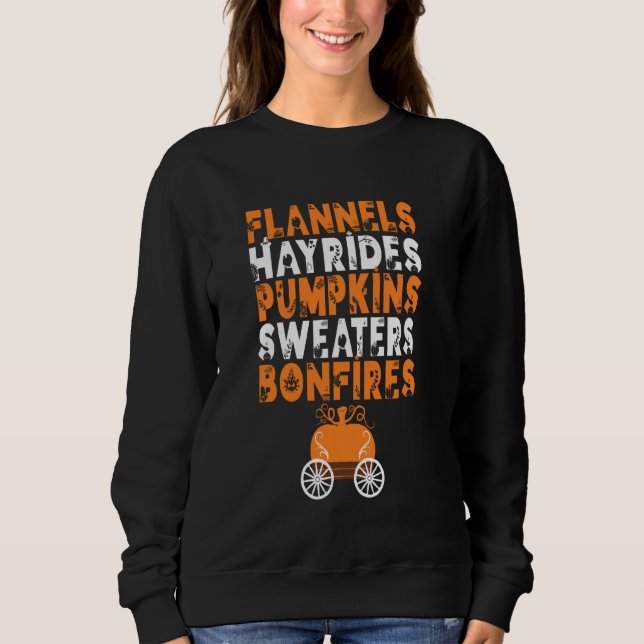 Funny Flannels Hayrides Pumpkins Sweaters Bonfire T Shirt (Framsida)