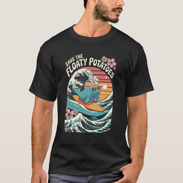 Funny Floaty Potato Manatee Sea Cow T Shirt (Framsida)
