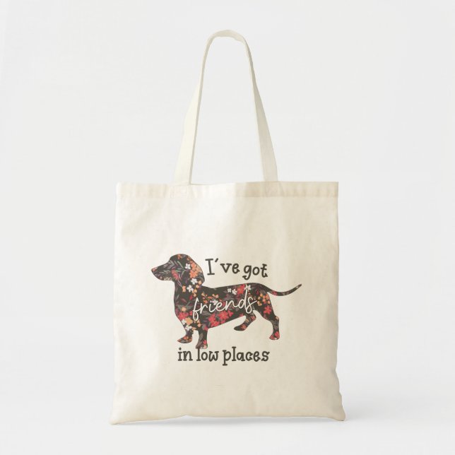 Funny Floral Doxie Tote Bags Tygkasse (Framsidan)