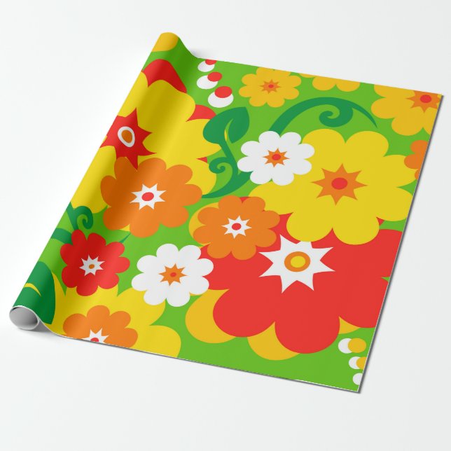 Funny Flower Power Tapet Presentpapper (Utrullad)