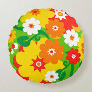 Funny Flower Power Tapet Rund Kudde