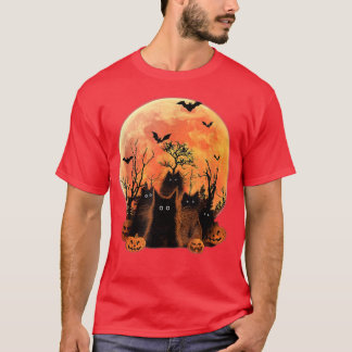 Funny Fluffy Svarta katter Måne Pumpkin Fladdermös T Shirt
